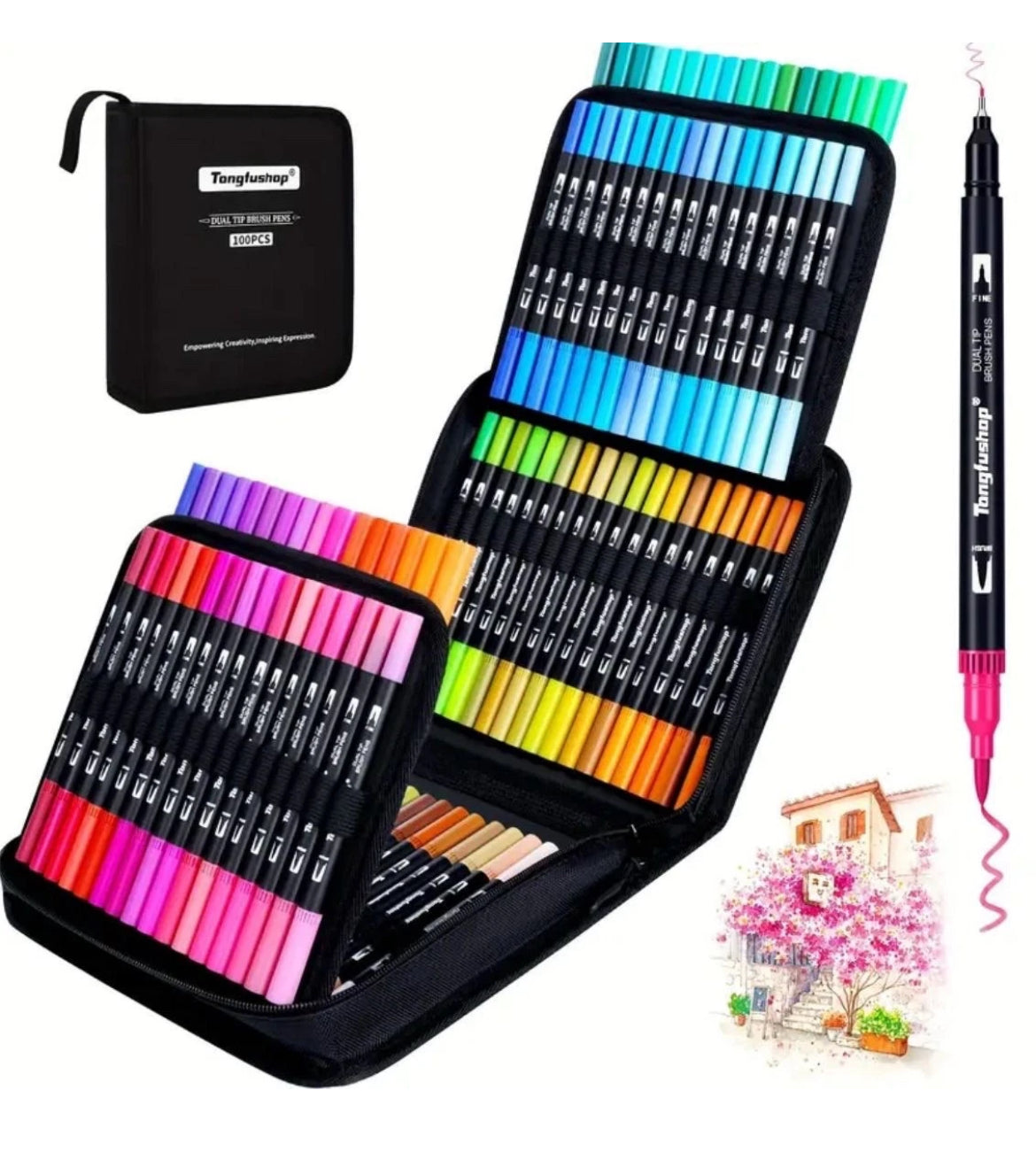 Tongfushop 120 Dual-Tip Brush Pens – Vibrant Colours for Coloring, Calligraphy & Art
