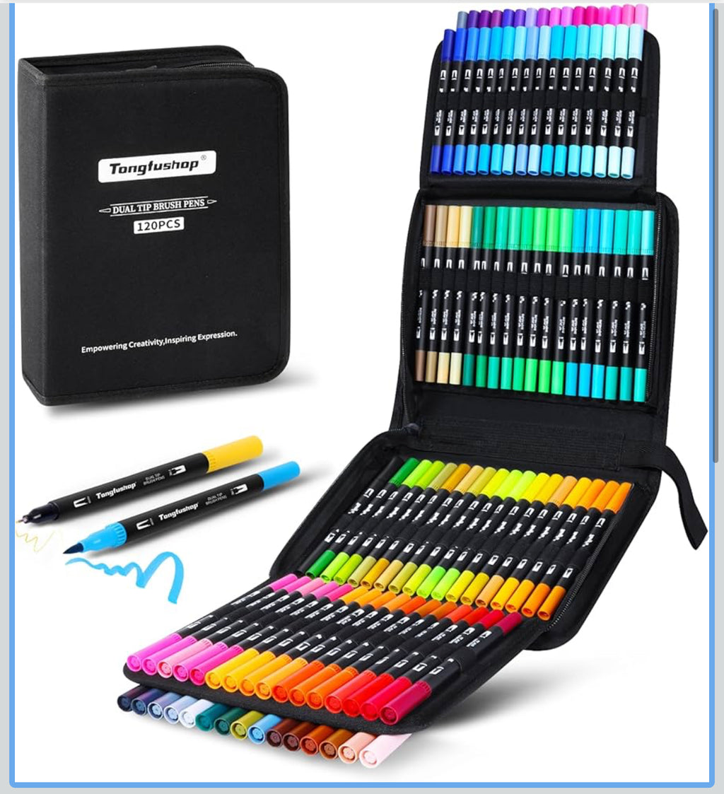 Tongfushop 120 Dual-Tip Brush Pens – Vibrant Colours for Coloring, Calligraphy & Art