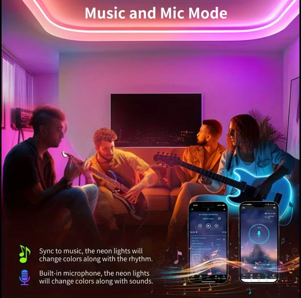 RGB-IC Neon LED Rope Light – App & Remote Control | Music Sync | Gaming Room Lights